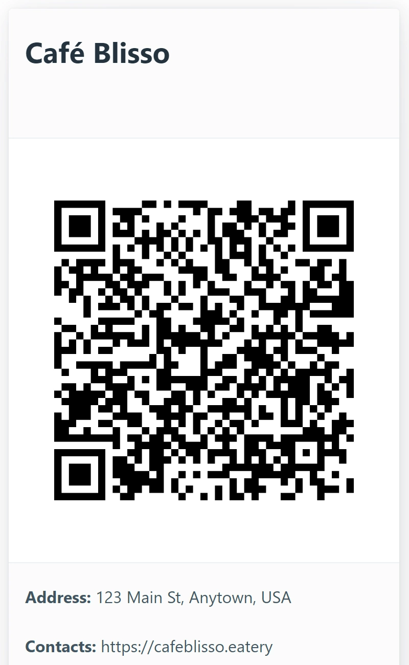 QR code and menu link